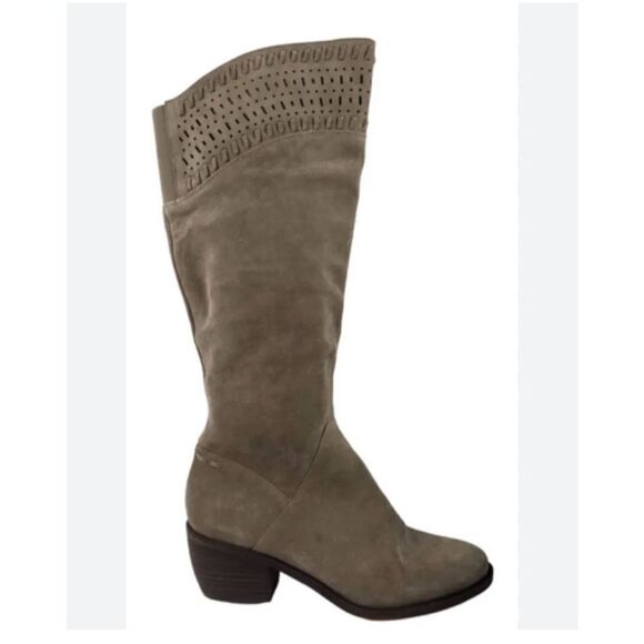 Lucky Brand Kaeliya Tan Perforated Suede Knee High Boho Boots sz 7.5 EUC - Picture 1 of 11